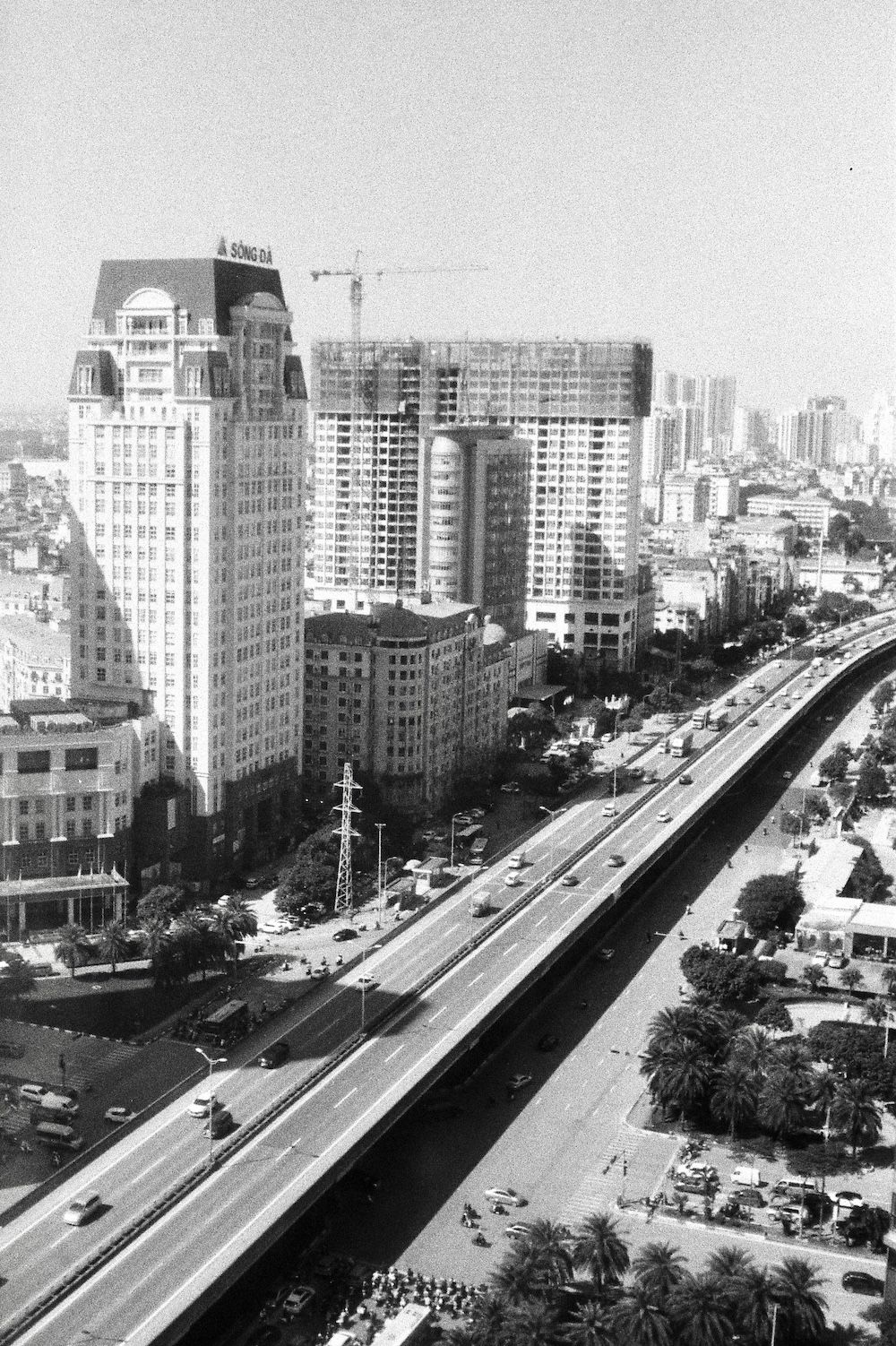 Aerial view of a Vietnam city street